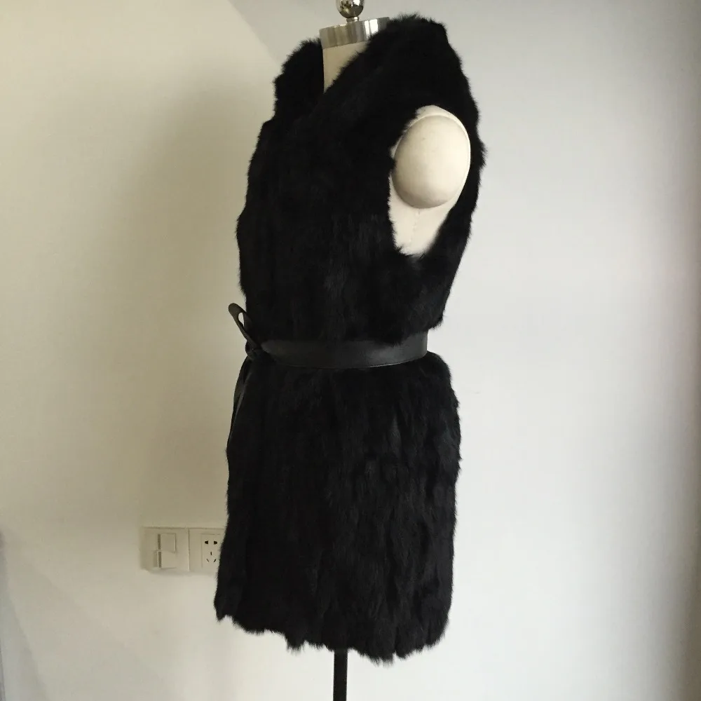 Настоящий мех кролика жилет с капюшоном женский тонкий рекс пальто зимняя