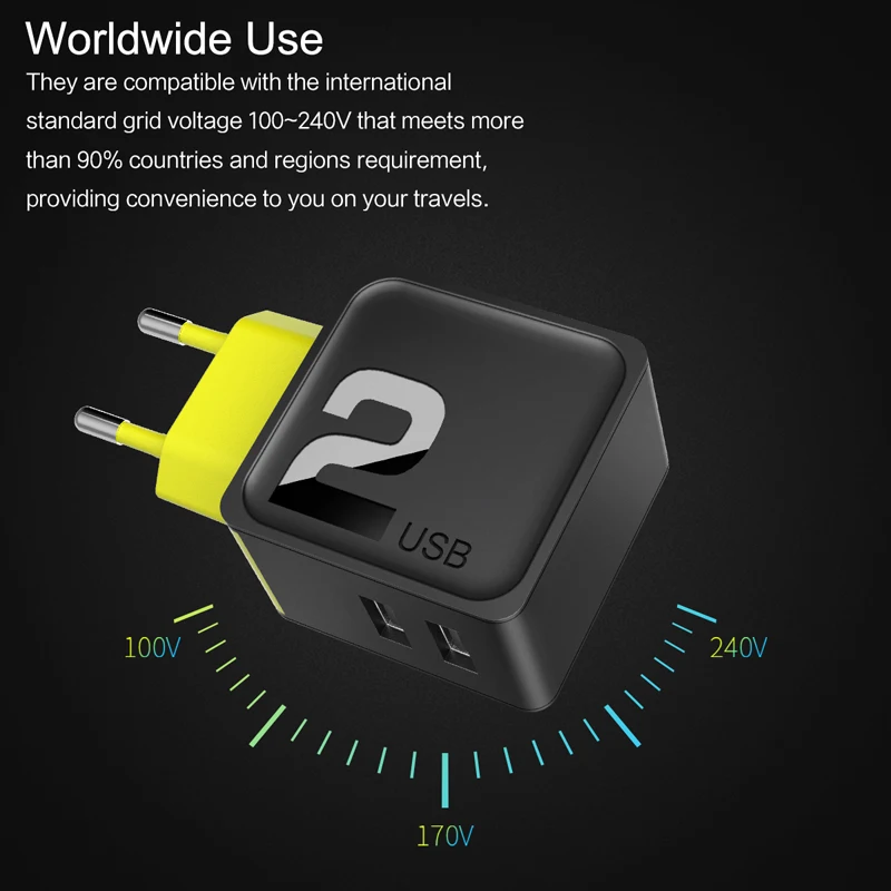 Оригинальное Универсальное зарядное устройство Rock 2.4A 2 USB для путешествий, 1 2 4 USB для быстрой зарядки телефона, в продаже