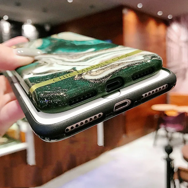 Fashion Artistic agate marble gold bar Phone Case For iphone 7 case XS XR Max 6 8 Plus Shiny Glossy soft silicon Back cover |