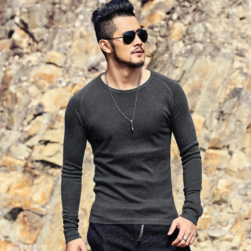 

Мужская Повседневная футболка с длинным рукавом реглан, облегающая однотонная белая футболка с длинным рукавом, T1020, весна 2019