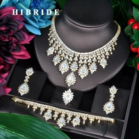 hibride charm gold color aaa cubic zirconia jewelry sets for women bridal wedding sets 4pcs earring necklace ring bracelet n 947