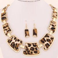fashion metal sexy leopard print baitao geometric modeling temperament exaggerated necklace earrings suit