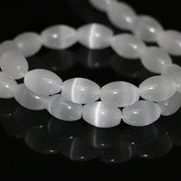 new fashion white mexican opal barrel rice loose beads 812mm cat eyes fit diy necklace for women jewelry making 14inch b1572
