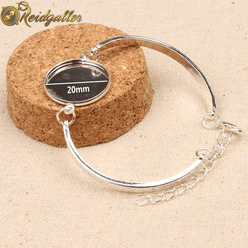 reidgaller 10pcs Bracelet Cabochon Setting 20mm Round silver plated blank bezel bracelet base trays diy jewelry accessories