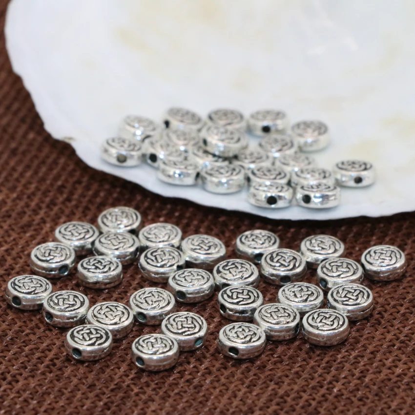 Новая мода 100 шт. тибетское посеребренное круглое колесо резные 7 мм разделители