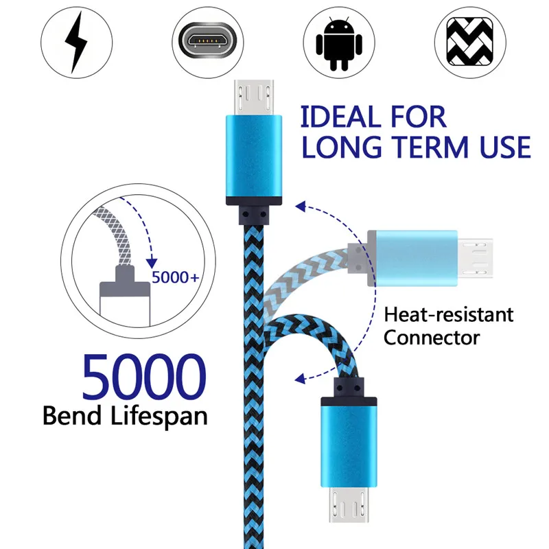 Нейлоновый Micro USB-кабель для быстрой зарядки 20 см 1 м 2 | Мобильные телефоны и