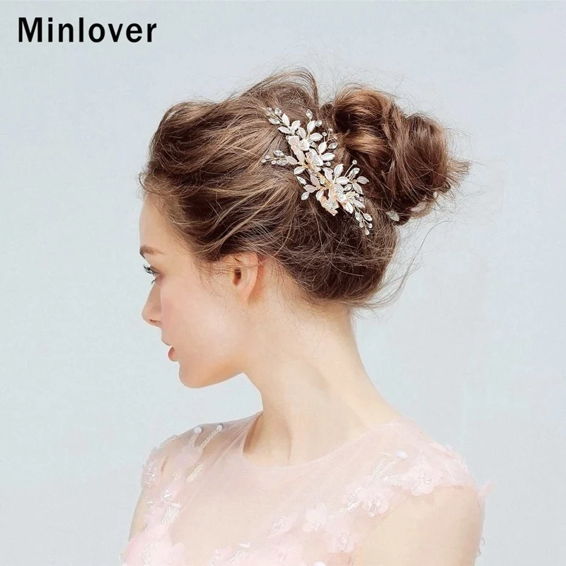 

Minlover Cute Rosegold Floral Wedding Hair Combs for Bridal Elegant Handmade Crystal Princess Hair Vine Hair Jewelry 2019 MFS177