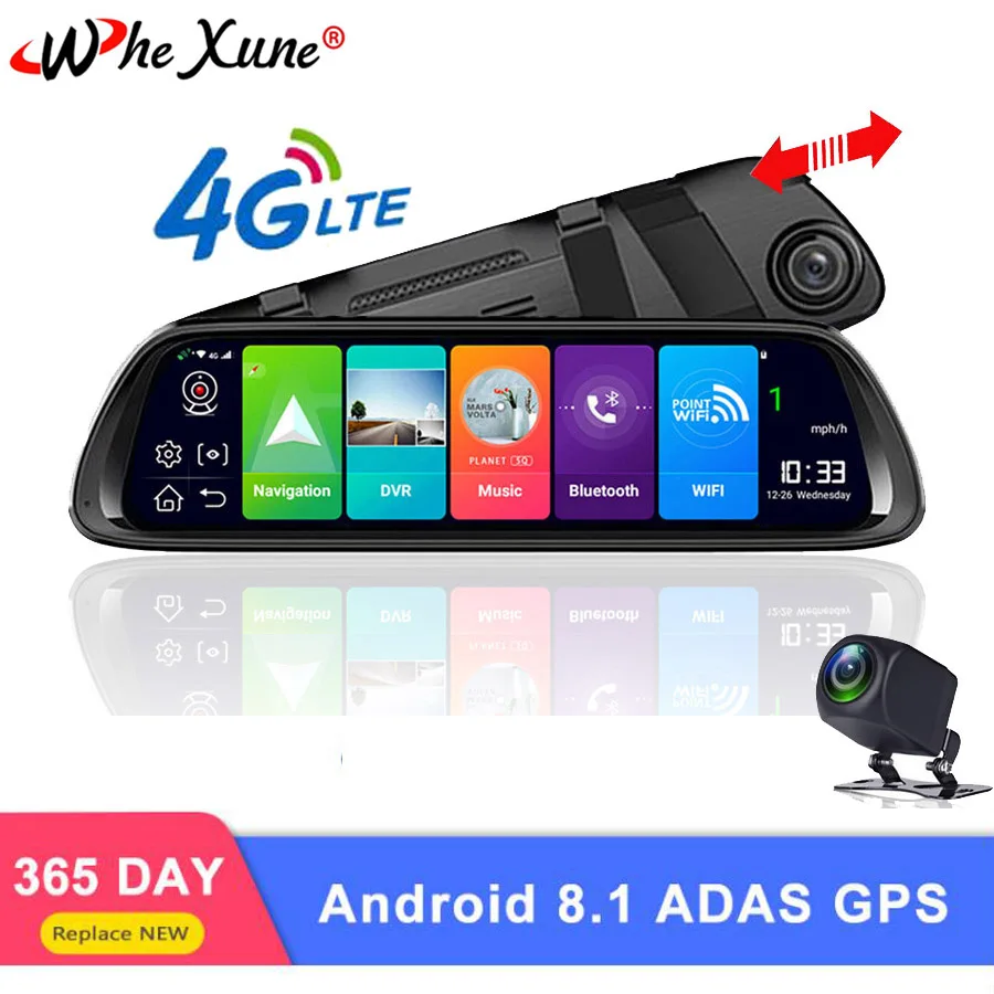 WHEXUNE 4G Android 8,1 Автомобильный видеорегистратор 1" поток зеркало заднего вида 1080P ADAS Dash Cam камера видео рекордер Авто регистратор Dashcam gps