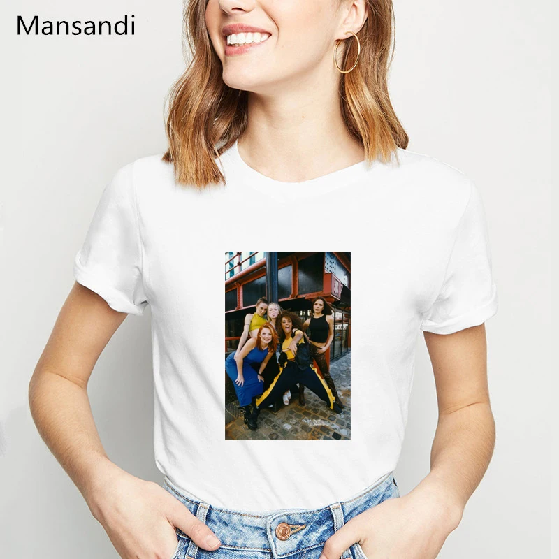 Женские футболки Spice для девушек Лето vogue белая футболка femme harajuku рубашка camisetas mujer Женская футболка размера плюс Топы