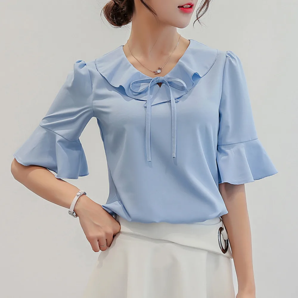 Модная женская рубашка летняя Рабочая деловая офисная блуза с коротким рукавом