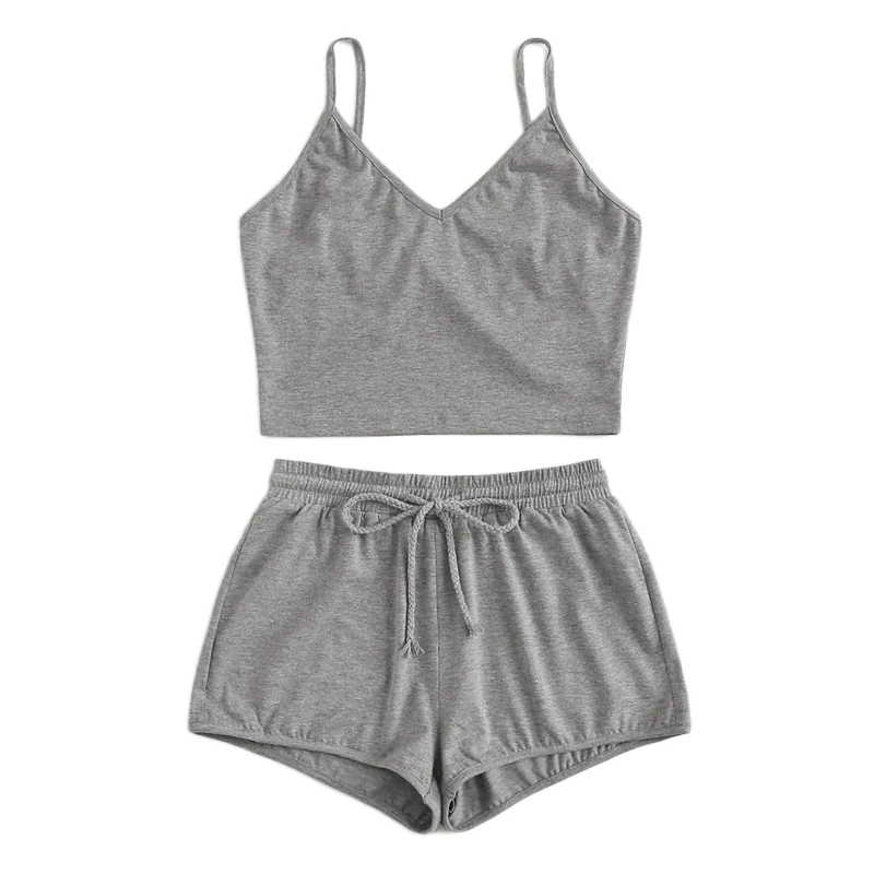 SweatyRocks однотонный топ на бретельках и шорты с завязками на талии женские летние спортивные шорты базовый комплект из двух предметов шорты в уличном стиле