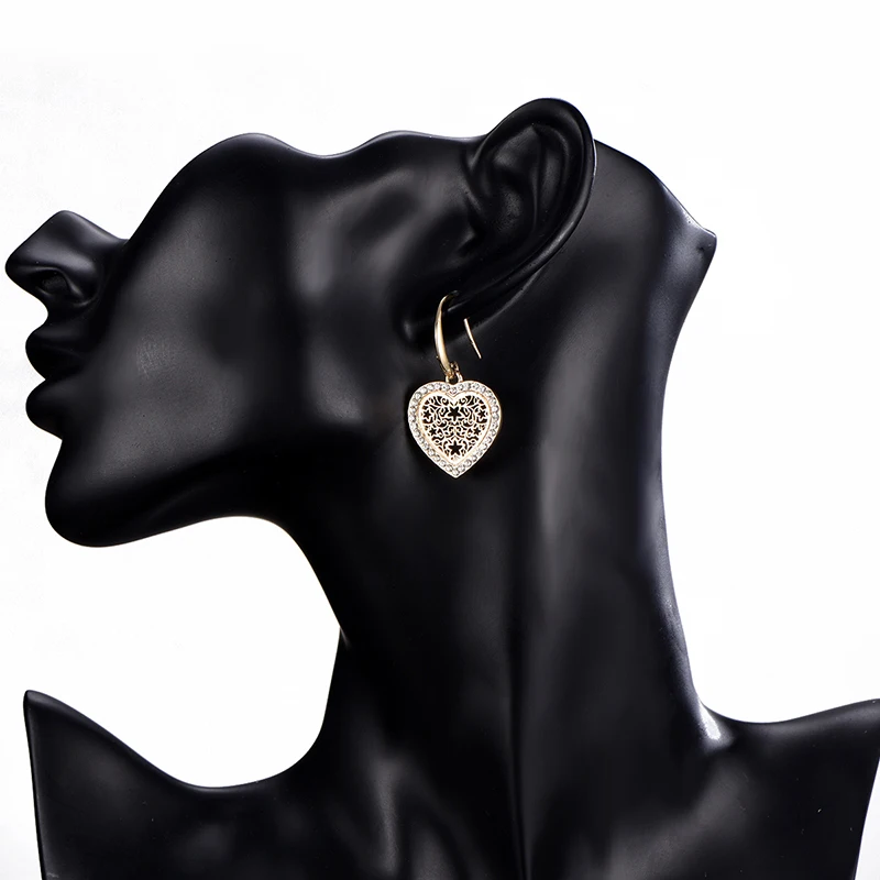 

New Gold Hollow Flower Heart Dangle Earrings Copper Gold Silvery Crystal Earring For Women Gift Jewelry Wholesale Drop Shipping