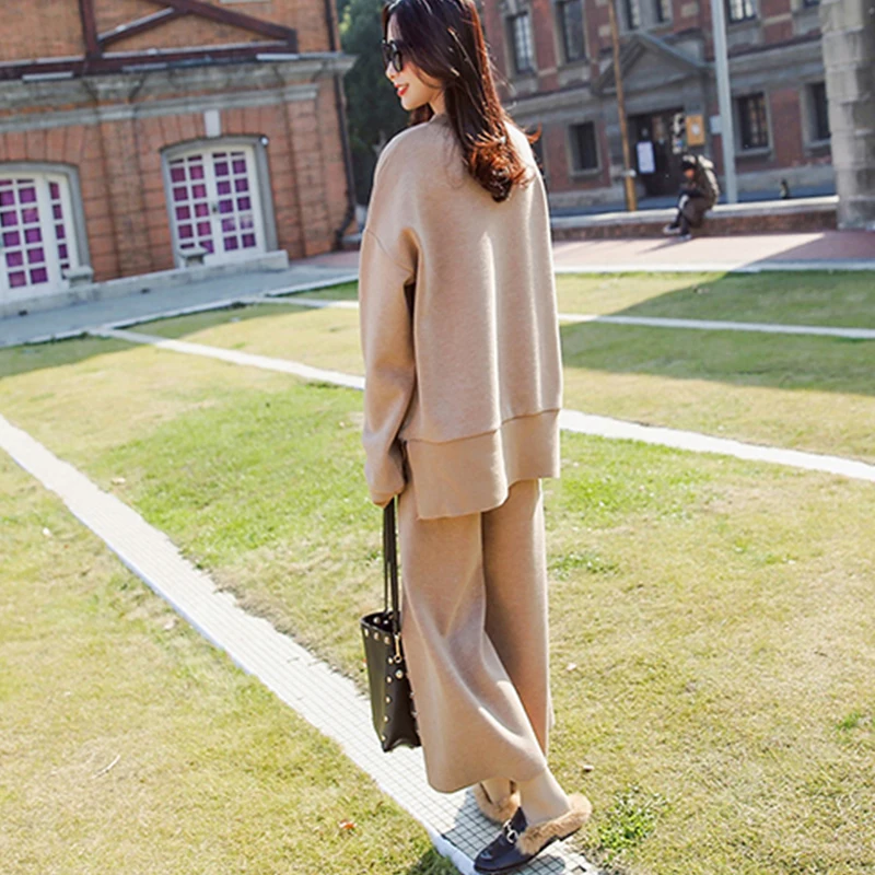 2018 новые весенние Для женщин модный свитер комплект из двух предметов