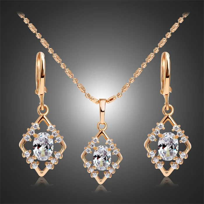 Женский ювелирный комплект с ромбовидным камнем кулон овальным зеленым фианитом