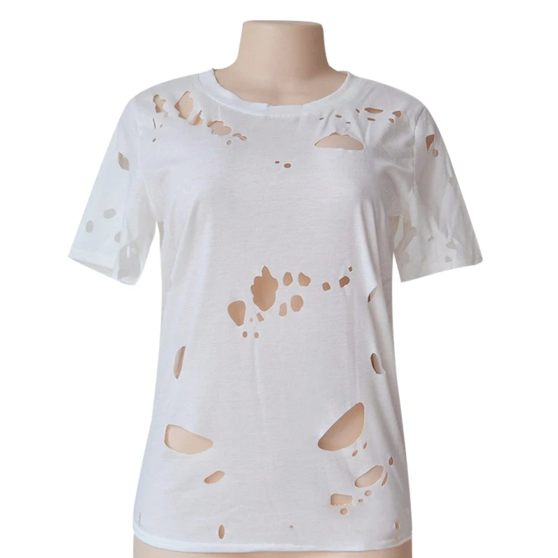 2017 модная женская блузка с дырками короткими рукавами сексуальные черные белые