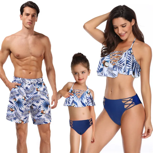 

Family matching swimwear bikini beach shorts father son mommy and girl swimsuits mom family outfits mother and daughter swimsuit