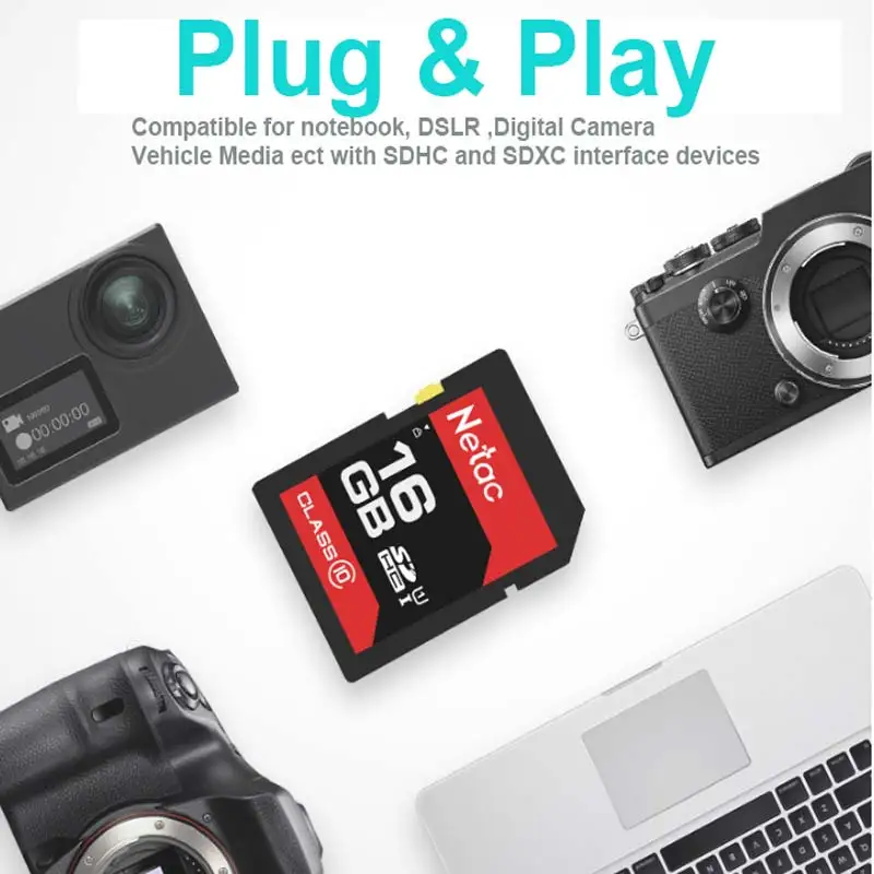 Netac SD карты 16 ГБ Памяти высокоскоростная карта до 90 МБ/с./с. Full HD 4 к DJ музыка