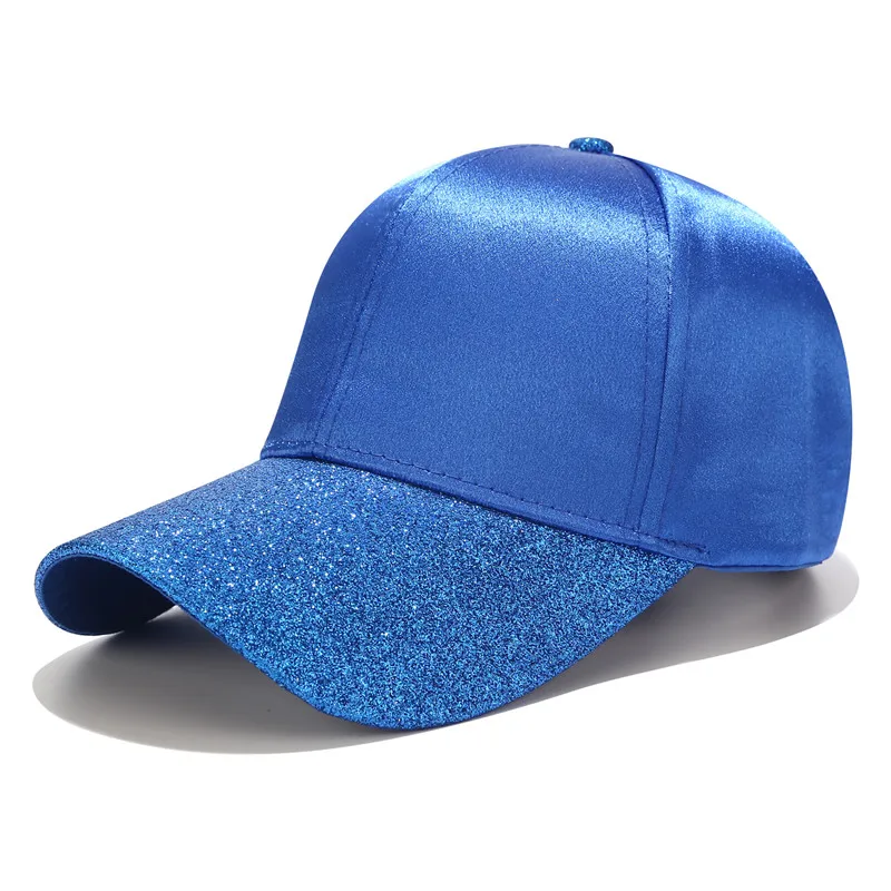 Royal blue Новинка, бейсболка с конским хвостом, женская кепка с блестящими полями, Кепка для водителя грузовика, модная женская однотонная атласная Кепка для папы, Повседневная летняя бейсболка - Цвет: Royal blue