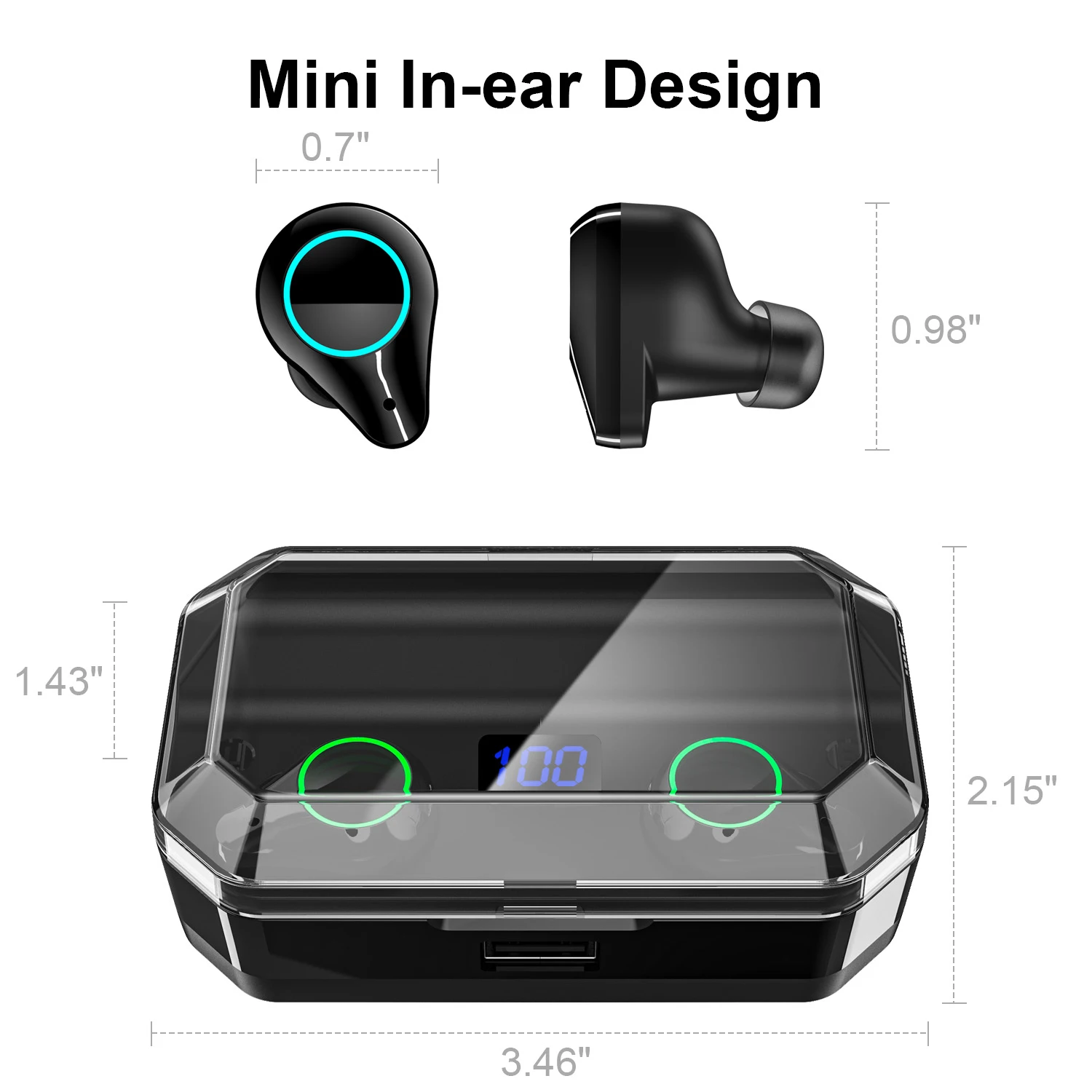 TWS T9 IPX7 Waterproof Bluetooth 5.0 Earphones Binaural True Wireless Earbuds 7000mAh Noise Cancelling Headphones 7h Music Play