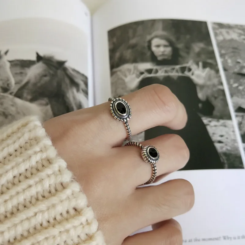 Фото Корейский 925 кольцо из стерлингового серебра с геометрическим рисунком кольца