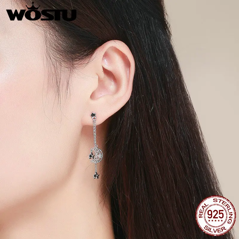 Женские серьги подвески WOSTU из стерлингового серебра 925 пробы с Луной и звездами