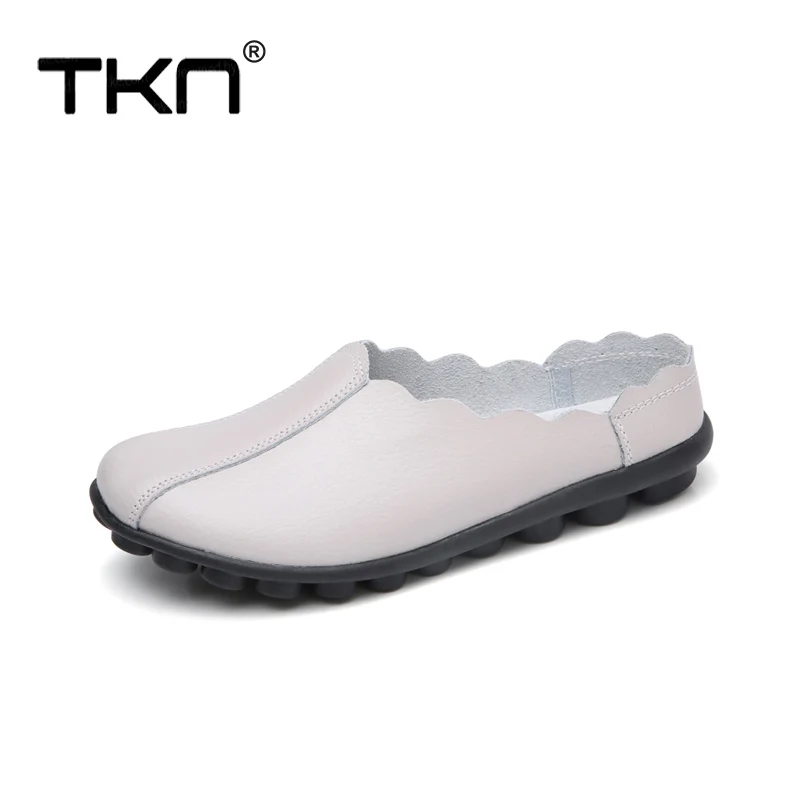 Женские слипоны из натуральной кожи TKN мягкие Лоферы без застежки балетки обувь