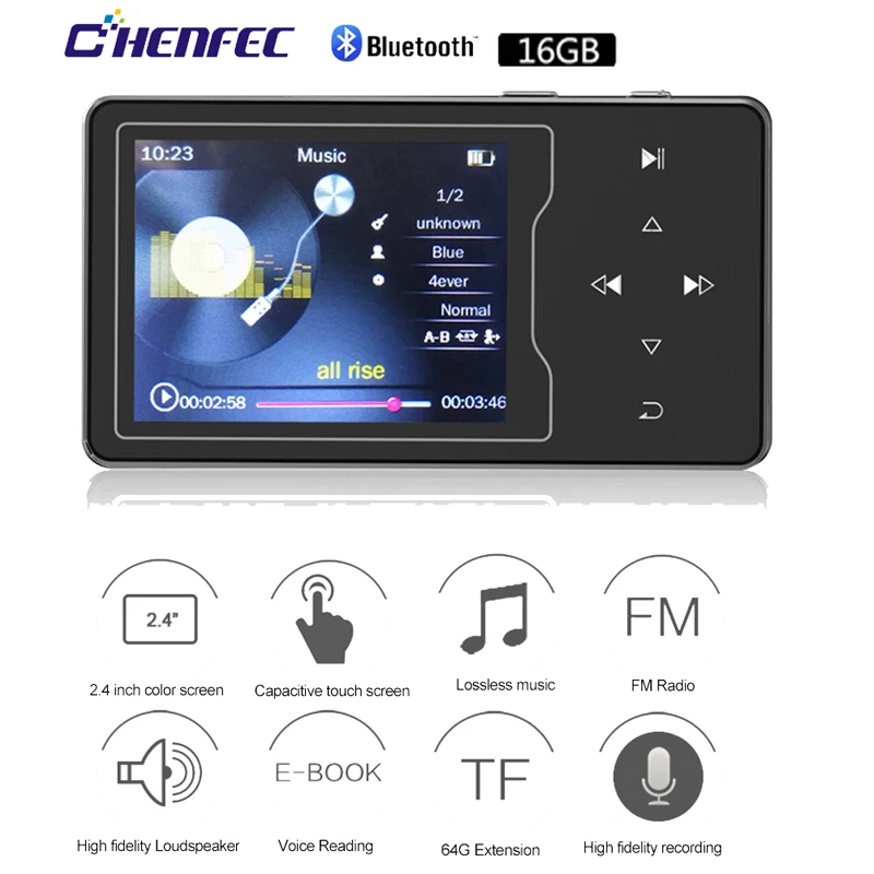 Обновленная версия сенсорной кнопки D08 MP4 плеер с Bluetooth 2,4 дюймов HD экран без потерь 16 Гб динамик электронная книга FM медиа MP4 плеер