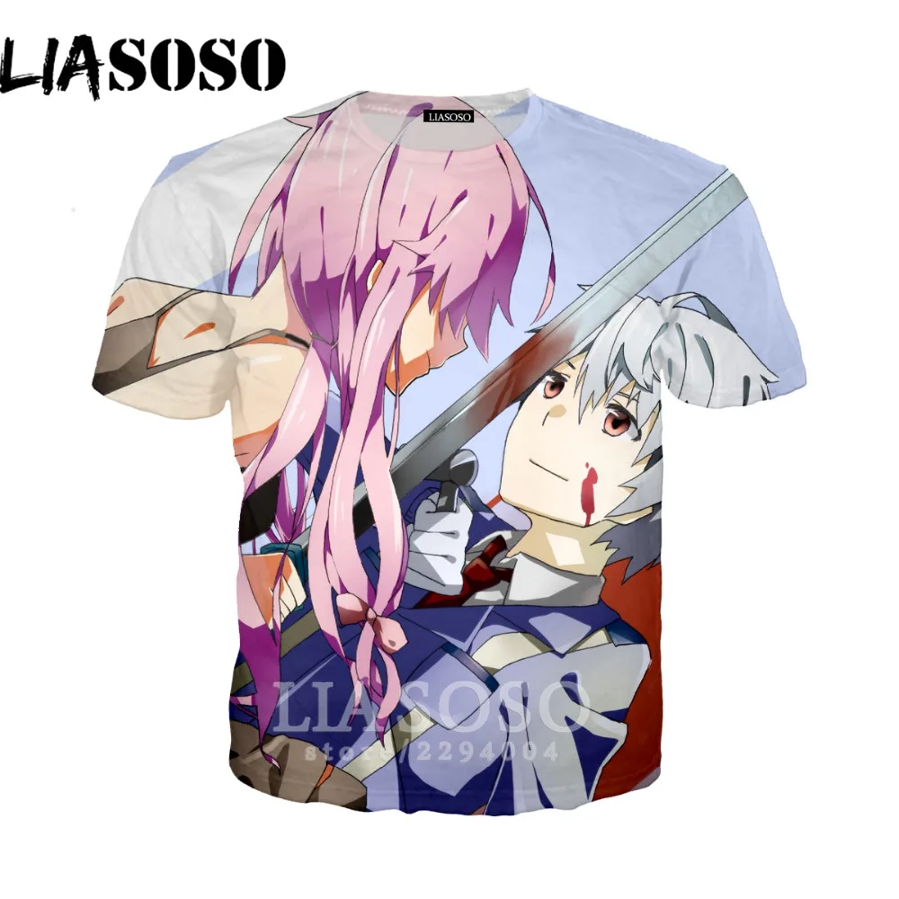 LIASOSO Аниме дневник будущего футболка для мужчин Mirai Nikki короткий рукав мультфильм