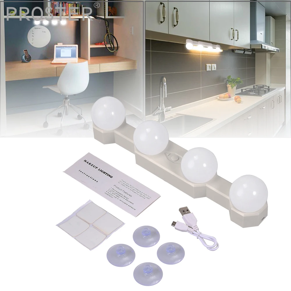 

Proster 4 Led заполняющий свет перезаряжаемый зеркальный свет четыре лампы зеркальный макияж лампа фары Американский макияж зеркальный свет