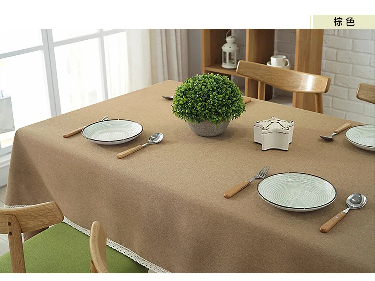 Solid Color Decorative Tablecloth Imitation Linen Lace Table Cloth Dining Table Cover Home Decoration