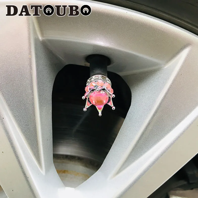 DATOUBO, 4 шт., Новое поступление, Серебряная корона, розовый, белый бриллиант, колпачки для автомобильных шин, колпачки для клапанов, пылезащитные колпачки для велосипедных колес, воздушный пылезащитный чехол