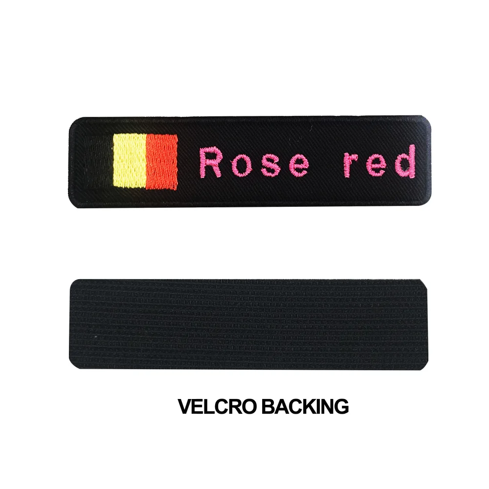 Rose red velcro Пользовательские флаг Бельгия имя патчи персонализированные железные на крючок подложки - Цвет: Rose red velcro