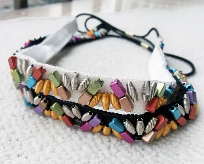 

2021 new Wholesale fashion handmade colorful square acrylic beads elastic hairbands headband korea style hair accessories