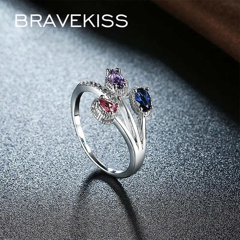 BRAEVKISS 3 камня обручальные кольца для женщин и девушек Свадебные CZ модные