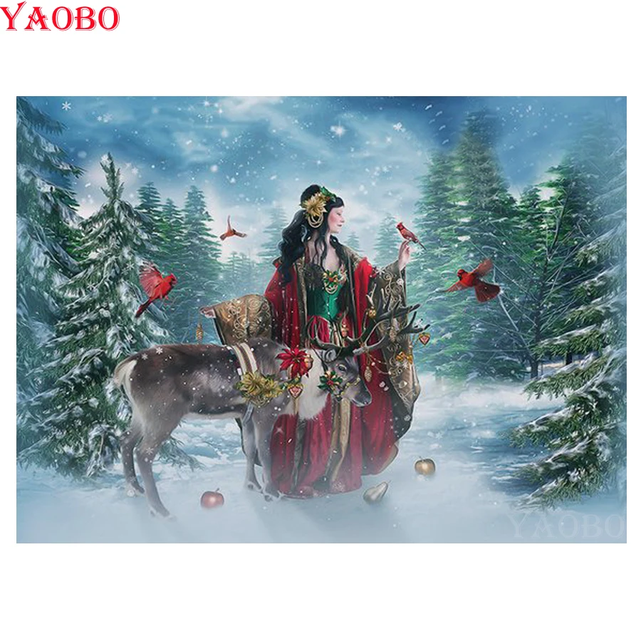 Diy Бриллиантовая вышивка Фэнтези Женская зимняя Алмазная картина олень 5d Вышивка