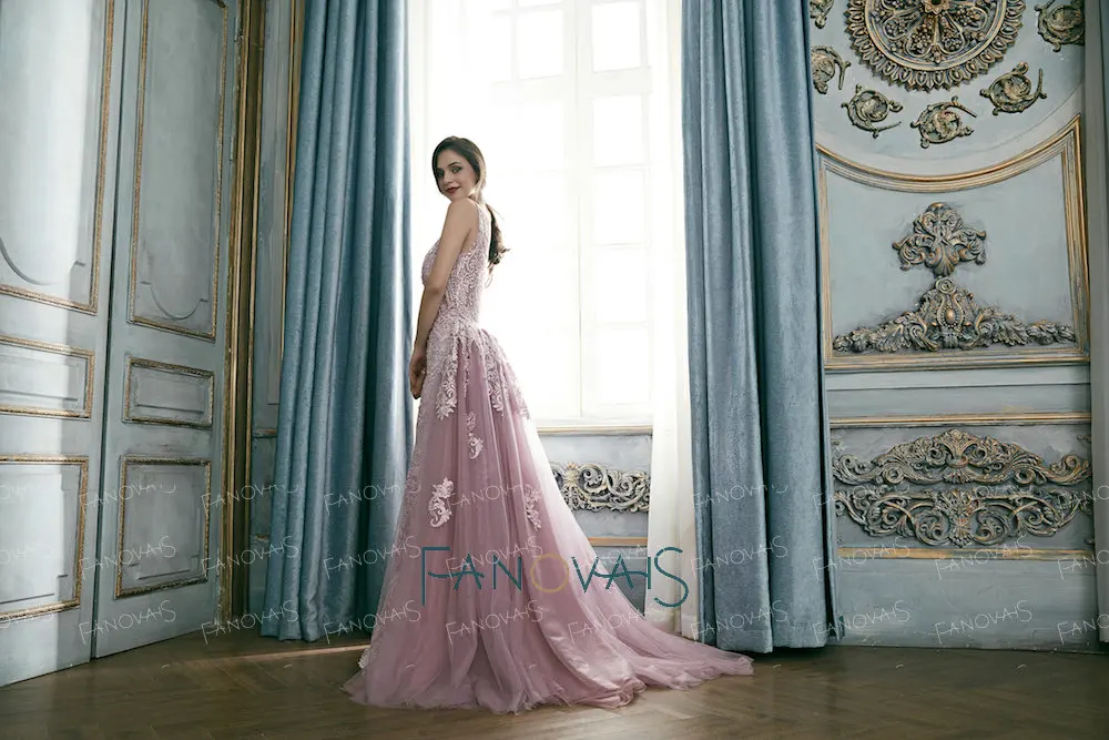 Светло-фиолетовые вечерние платья 2019 кружевные со съемным шлейфом Vestido De Festa Robe