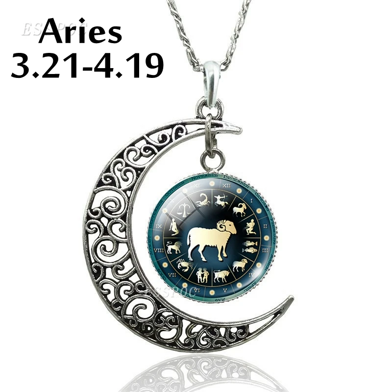 Aries 12 знаков зодиака созвездий полумесяц Кулон Цепочки и ожерелья астрологические ювелирные изделия, подарок на день Святого Валентина, подарок на день рождения для подруги - Окраска металла: Aries