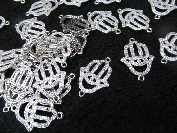 

12pcs Micro Pave Crystal Antique Silver Hamsa Hand Charms 18-25mm connector finding
