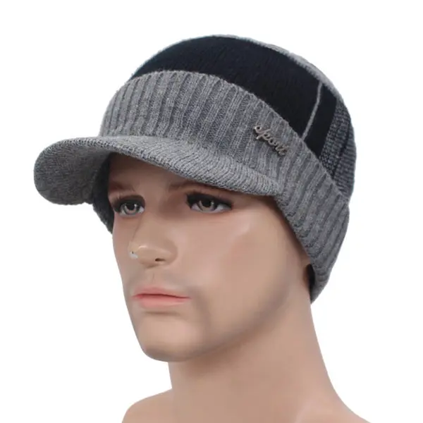 gray black hat Вязаная шапка Мужская Зимняя Шапка-бини зимние шапки для мужчин шарф меховая шапка женская зимняя шляпу Beany Балаклава шапочки шапка - Цвет: gray black hat