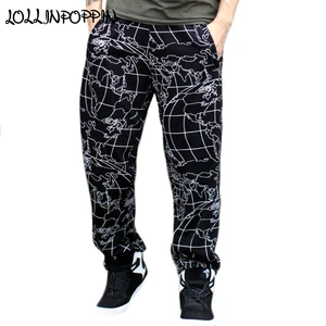 Мужские уличные танцевальные брюки в стиле хип-хоп, повседневные спортивные брюки большого размера с принтом карты, эластичным поясом, Мужские штаны для скейтбординга и бега