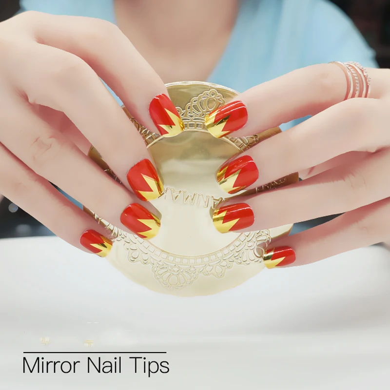 Горячий красный сексуальный зеркальный УФ лак Френч накладные ногти металлик