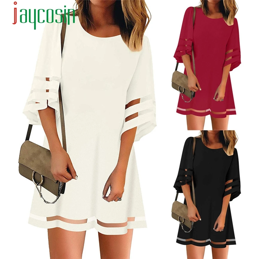 Женское Сетчатое платье SAGACE летнее свободное рубашка с круглым вырезом и