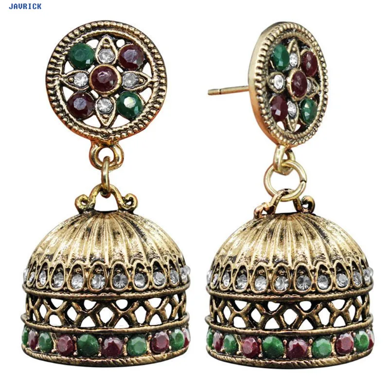 JAVRICK, женские этнические серьги Jhumka Jhumki из парчи с кристаллами, мексиканские цыганские висячие серьги, ювелирные изделия, изысканные серьги