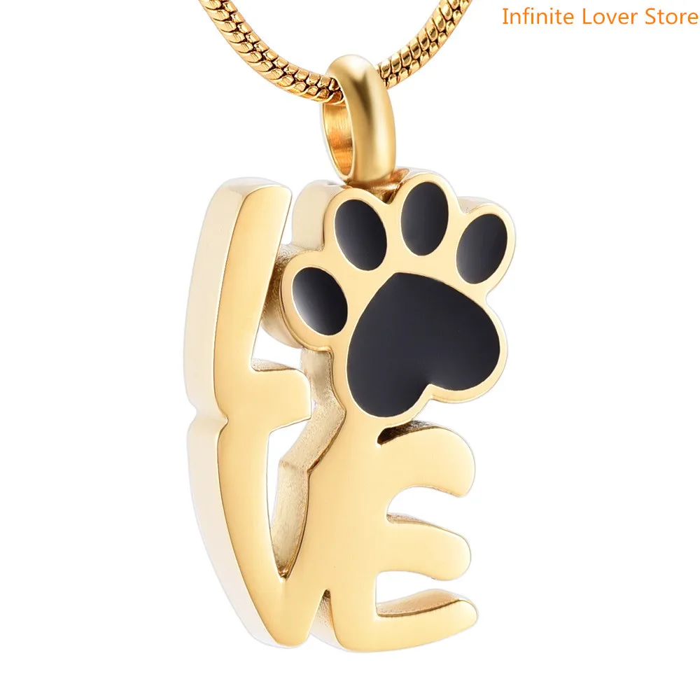 

KLH9965-1 Gold Premiun Pet Paw Cremation Jewelry Keepsake Memorial Dog/Cat Ash Urn Necklace-Loss of Pet Funeral Urns