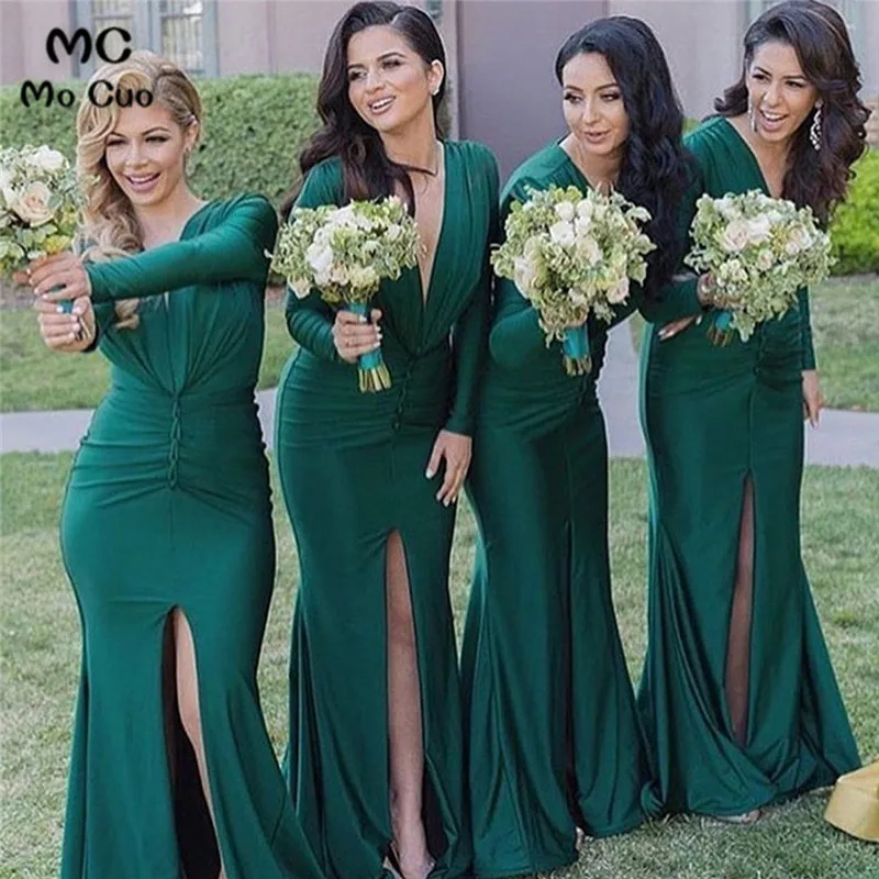 2018 платье подружки невесты с длинным рукавом для свадебной вечеринки эластичное