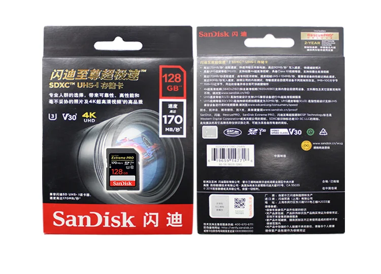 Карта памяти SanDisk Extreme Pro, 32 ГБ, 64 ГБ, 128 ГБ, SDHC, SDXC, UHS-I, класс 10, 95 м/с, поддержка U3, 4 K, для цифровой камеры