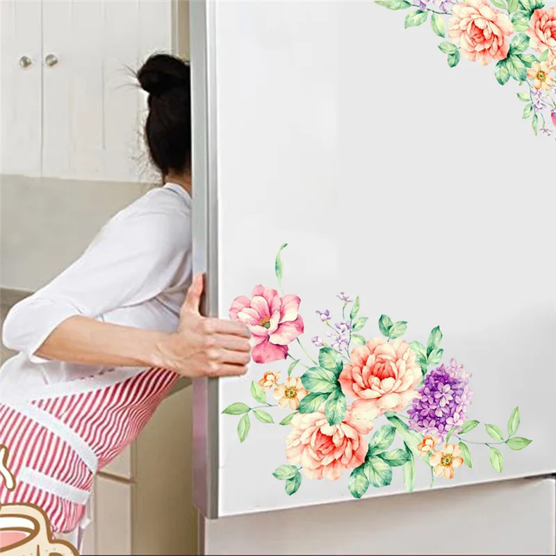 

Colorful Romantic Peony Flowers Wall Stickers For Kids Living Room Toilet Fridge Home Decor Pvc Wall Decals Diy Decoration