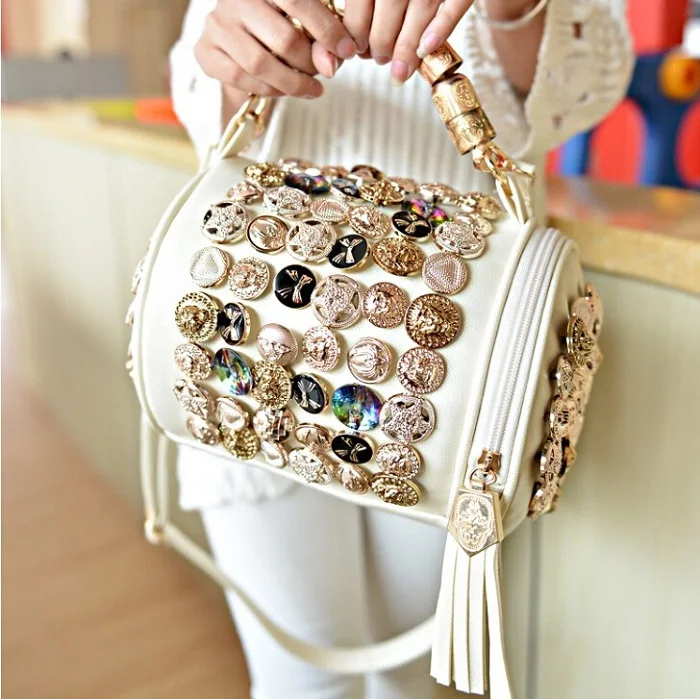 Горный хрусталь череп кнопки Подушка ковша PU сумочка женская сумка цепи клатчем