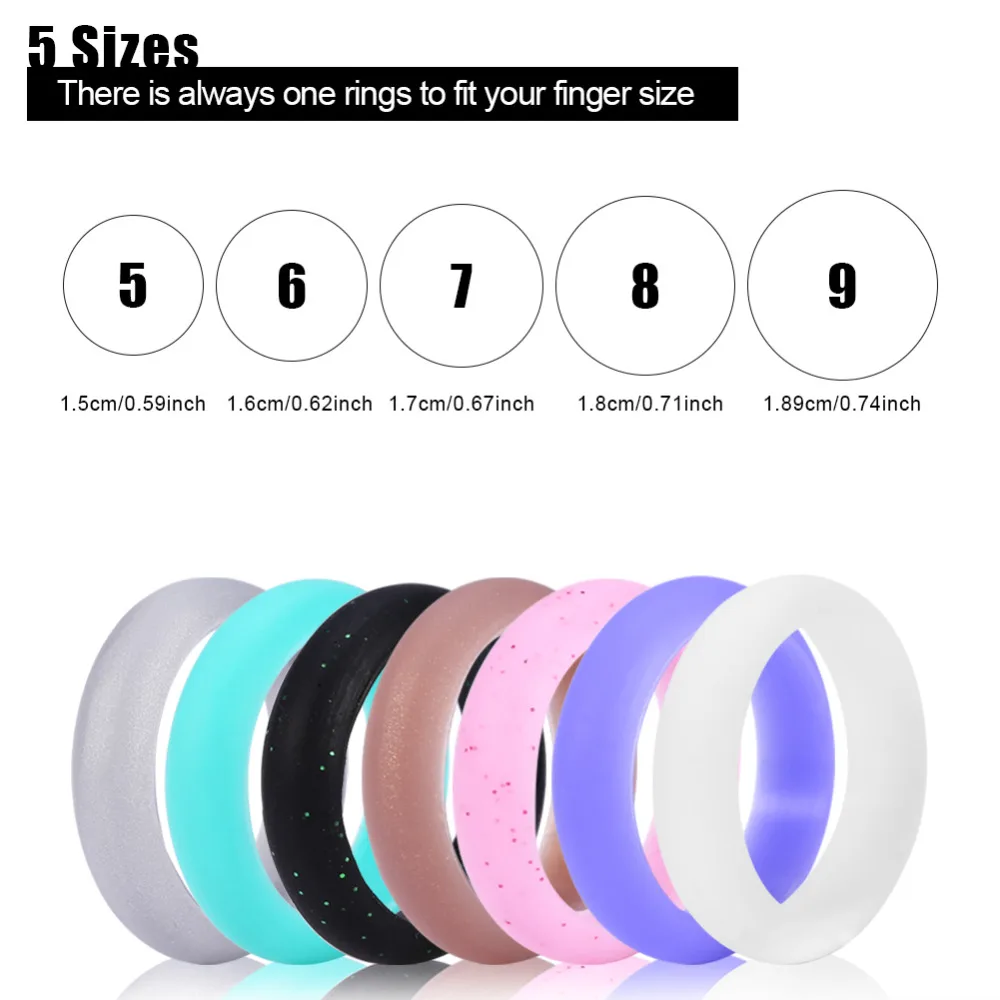 5 размеров 7 цветов модные женские Силиконовые обручальные кольца набор для