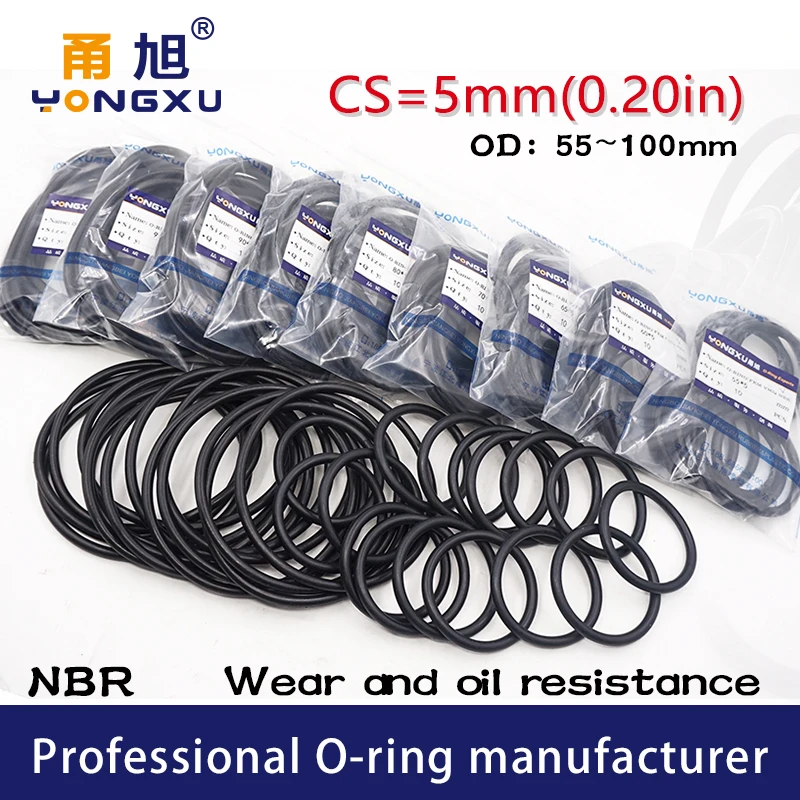 Черное уплотнительное кольцо NBR 10 шт./лот CS5mm OD55/60/65/70/75/80/85/90/95/100*5 мм резиновая